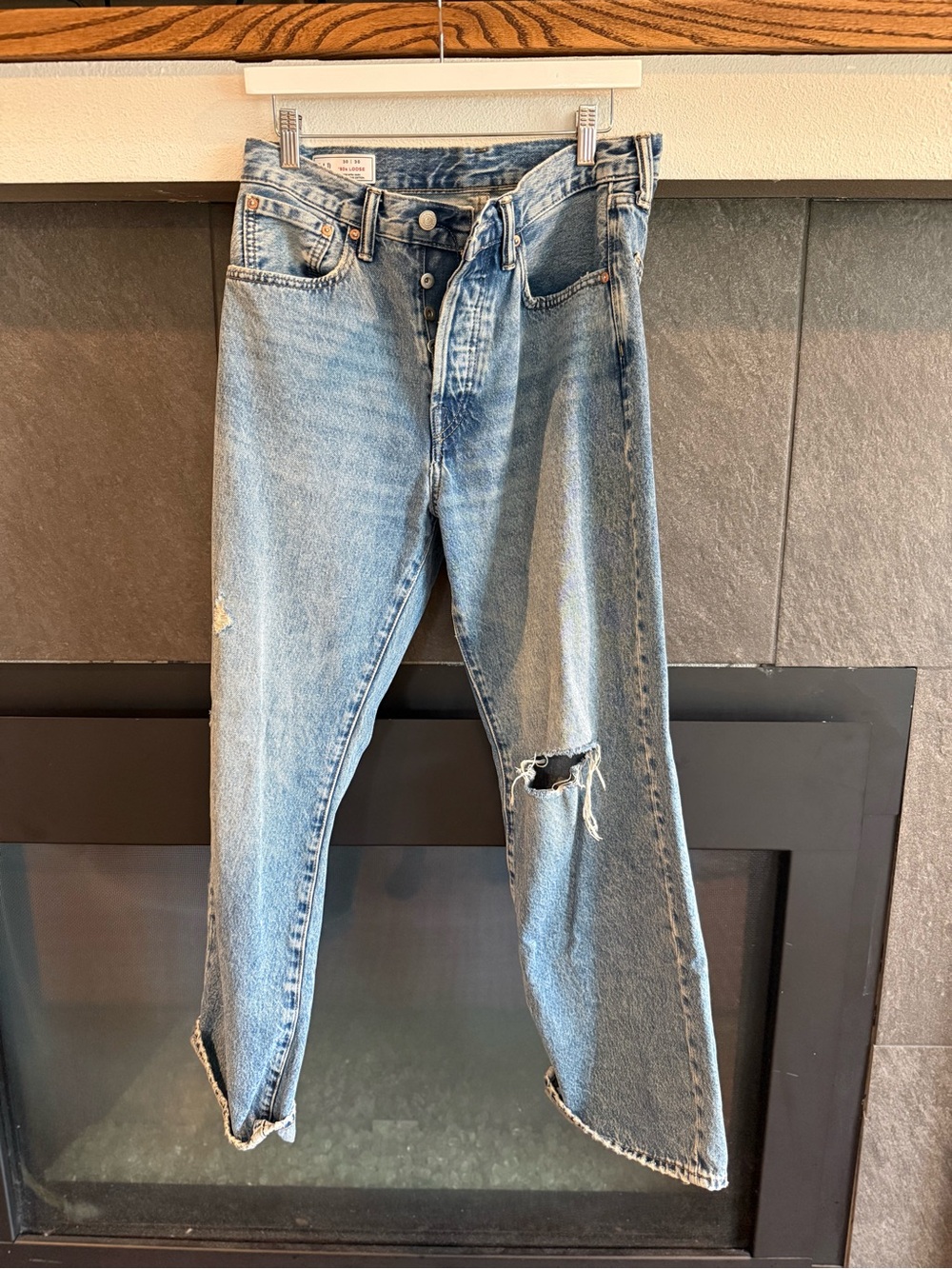 GAP Light Blue Relaxed Fit Distressed Men's Jeans